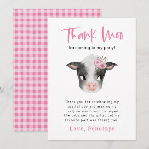 Cow Thank Moo Girl Birthday Party You Card