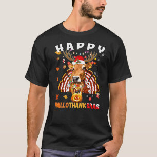 Cow Thankgiving Halloween Christmas Happy Hallotha T-Shirt