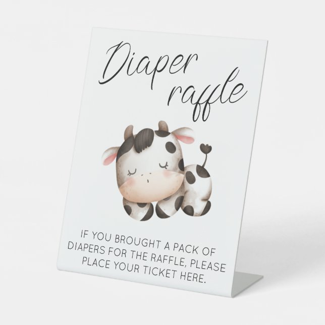 Cow theme baby shower diaper raffle game sign (Front)