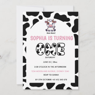 Cow Theme First Birthday Invitation – Turning One 