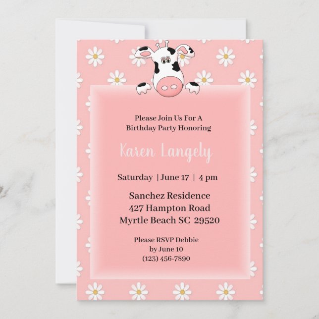 Cow Theme Kids Birthday Invitation (Front)