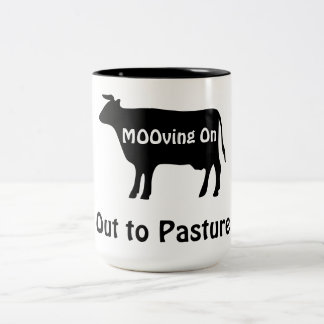 Cow Theme Retirement Out to Pasture Mooving On Two-Tone Coffee Mug