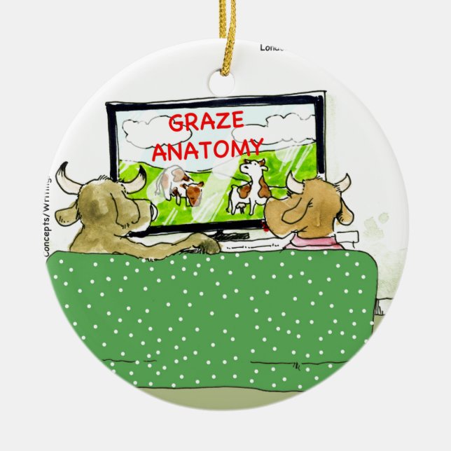 Cow TV Shows Funny Cartoon Ceramic Tree Decoration (Front)