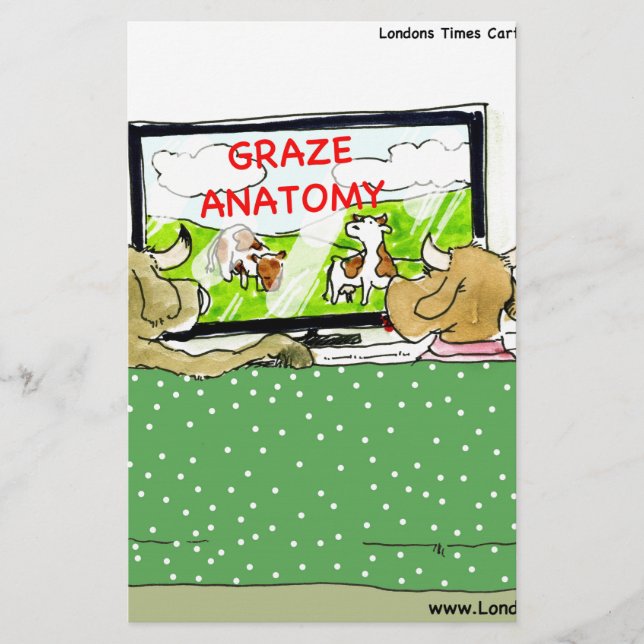 Cow TV Shows Funny Cartoon Stationery (Front)