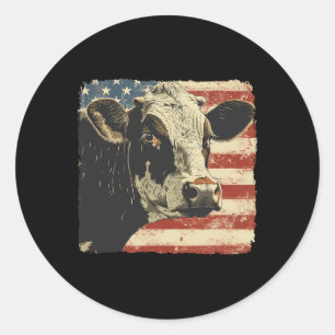 Cow Usa Flag 4th Of July Men Women Classic Round Sticker