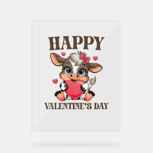 Cow Valentine's Day Heart Gifts tee funny Cow Cute Acrylic Sign