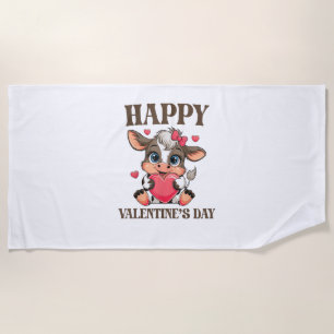 Cow Valentine's Day Heart Gifts tee funny Cow Cute Beach Towel