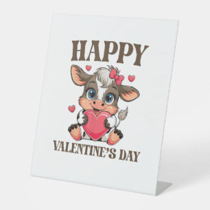 Cow Valentine's Day Heart Gifts tee funny Cow Cute Pedestal Sign