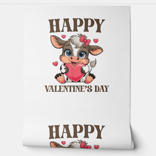 Cow Valentine's Day Heart Gifts tee funny Cow Cute Wallpaper (Unrolling)