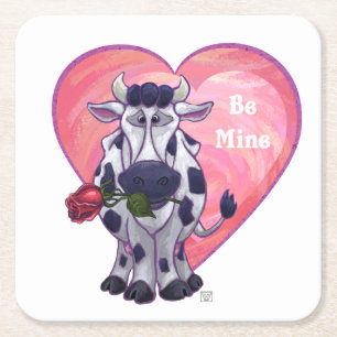 Cow Valentine's Day Square Paper Coaster
