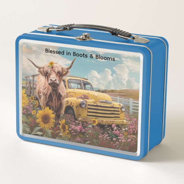 Cow Vintage Truck Sunflowers  Metal Lunch Box (Front)