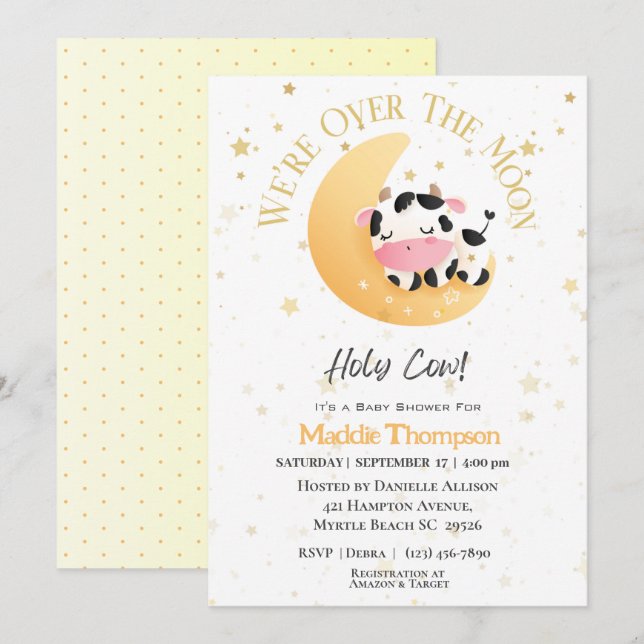   Cow We Are Over The Moon Yellow Baby Shower   Invitation (Front/Back)
