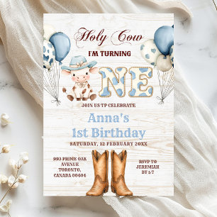 Cow Western Rodeo 1st Birthday Invitation