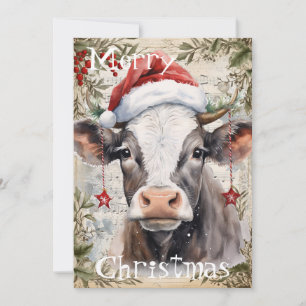 Cow Winter Christmas Watercolor Holiday Card
