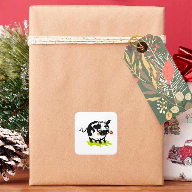 Cow With A Flower Square Sticker (Creator Uploaded)