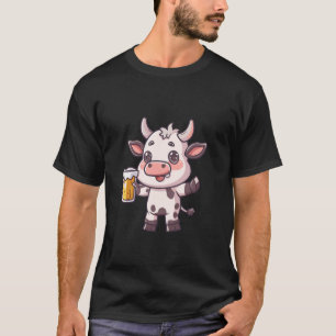 Cow With Beer Comic Funny Party T-Shirt