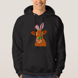 Cow With Bunny Ears Easter Day Hunting Eggs Carrot Hoodie