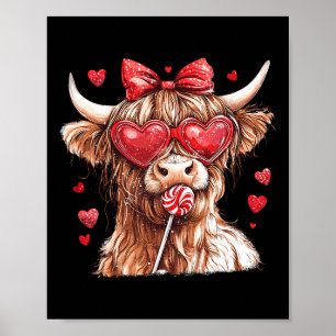 Cow With Candy Valentine Day Coquette Bow Howdy Poster