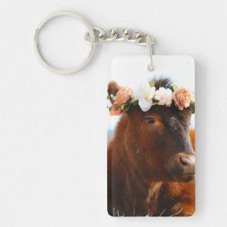 Cow with Flower Crown Keychain (2 sided)