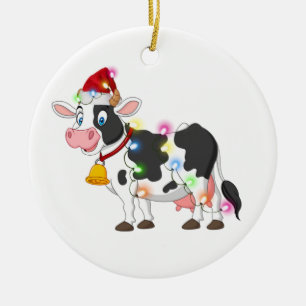 Cow With Hat Scaft Christmas Ceramic Tree Decoration