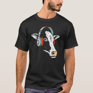 Cow With Headphones Music Fan Retro Audiophile T-Shirt