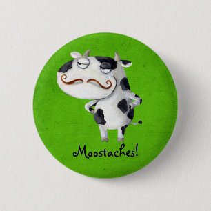 Cow with Moustaches 6 Cm Round Badge