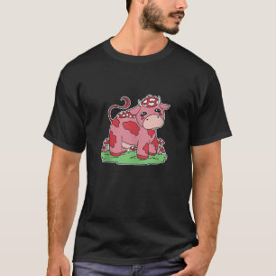 Cow with Mushroom on Meadow Comic Graphic for Men T-Shirt