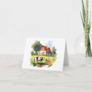Cow with old Farm House BLANK Card