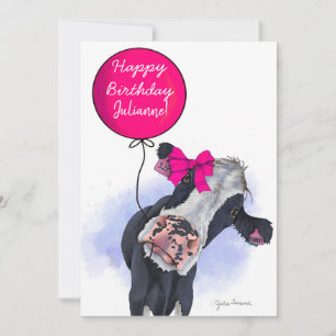 Cow with Pink Birthday Ballon Card - Personalise