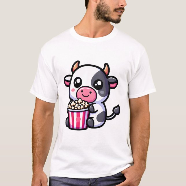 Cow with Popcorn  T-Shirt (Front)