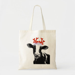 Cow with Reindeer Antlers Tote Bag