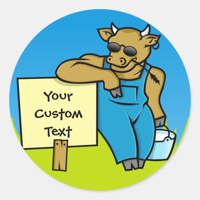 Cow with sign classic round sticker (Front)