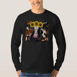 Cow With Sunflower Heifer Cow Animal Farm Country T-Shirt