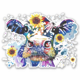 Cow with Sunflowers Custom-Cut Vinyl Sticker