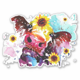 Cow with Sunflowers Custom-Cut Vinyl Sticker