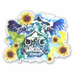 Cow with Sunflowers Custom-Cut Vinyl Sticker