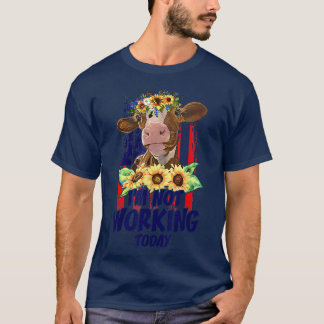 Cow with Sunflowers Farm Animals Happy Labour Day  T-Shirt