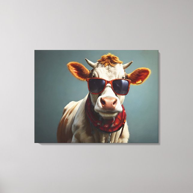 Cow with sunglasses canvas print (Front)