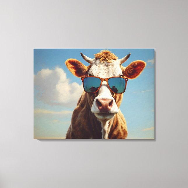 Cow with sunglasses canvas print (Front)