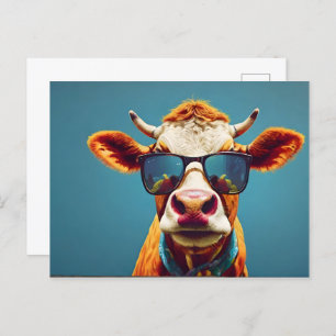 Cow with sunglasses postcard