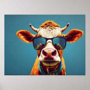 Cow with sunglasses poster