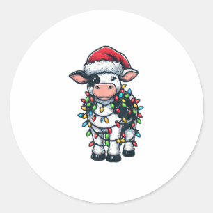 Cow Xmas Outfit Cute Santa Cow  Classic Round Sticker