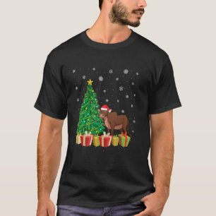 Cow Xmas Tree Lighting Santa Hat Cow Christmas T-Shirt