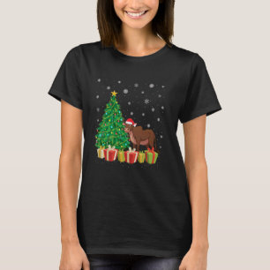 Cow Xmas Tree Lighting Santa Hat Cow Christmas T-Shirt