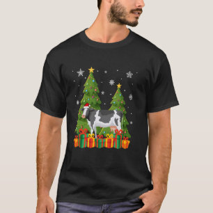 Cow Xmas Tree Lights Santa Hat Ugly Christmas T-Shirt