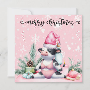  Cow Yoga  Pink  Christmas Decoration  Holiday Card