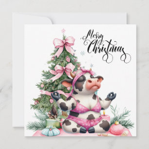  Cow Yoga  with Christmas Decoration  Holiday Card