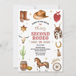 Cowbow Second Rodeo Wild West 2nd Birthday Invitation
