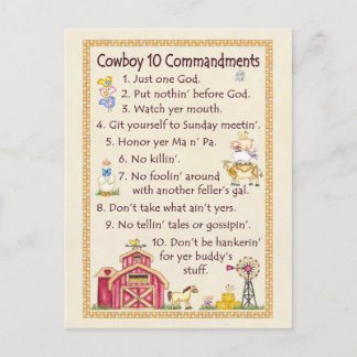 Cowboy 10 Commandments - Farm Fun Postcard