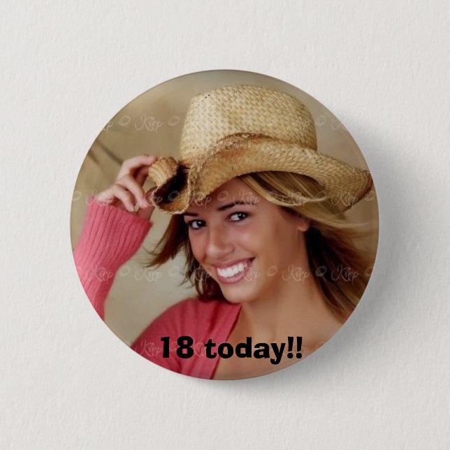 cowboy,  18 today!! 6 cm round badge (Front)